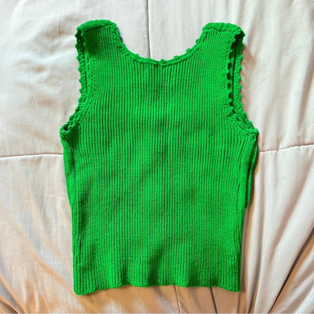Vintage Imported Andrew St. John Virgin Acrylic Green Ribbed Hand Knit Tank Top - Picture 3 of 11
